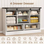 Commode de ferme pour chambre à coucher avec 4 tiroirs et portes coulissantes style grange, commode de rangement, meuble TV rustique avec étagère, organisateur pour salon, entrée