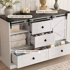 Commode de ferme pour chambre à coucher avec 4 tiroirs et portes coulissantes style grange, commode de rangement, meuble TV rustique avec étagère, organisateur pour salon, entrée