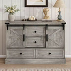 Commode de ferme pour chambre à coucher avec 4 tiroirs et portes coulissantes style grange, commode de rangement, meuble TV rustique avec étagère, organisateur pour salon, entrée