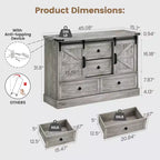 Commode de ferme pour chambre à coucher avec 4 tiroirs et portes coulissantes style grange, commode de rangement, meuble TV rustique avec étagère, organisateur pour salon, entrée