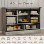 Commode de ferme pour chambre à coucher avec 4 tiroirs et portes coulissantes style grange, commode de rangement, meuble TV rustique avec étagère, organisateur pour salon, entrée