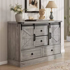 Farmhouse Dresser for Bedroom w/4 Drawers & Sliding Barn Doors,Chest of Drawers,Rustic Dresser TV Stand w/Shelf,Organizer for Living Room,Entryway