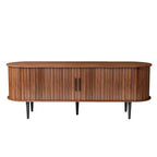 Meuble TV ovale moderne en noyer avec portes cannelées et placards de rangement pour le salon, Noyer