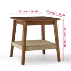 23-Inch Mid-Century Side Table with Woven Shelf, Boho Side Table with Storage, Bedside Table for Living Room, Bedroom, Patio, or Office