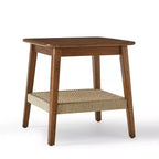 Table d'appoint de style Mid-Century de 23 pouces avec étagère tissée, table d'appoint bohème avec rangement, table de chevet pour salon, chambre, patio ou bureau