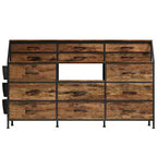 Commode en Tissu de 55" de Large avec Poche Latérale, 14 Tiroirs et Étagères, Cadre Robuste, Plateau en Bois