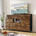 Commode en Tissu de 55" de Large avec Poche Latérale, 14 Tiroirs et Étagères, Cadre Robuste, Plateau en Bois