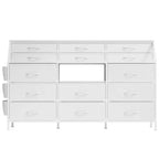 Commode en Tissu de 55" de Large avec Poche Latérale, 14 Tiroirs et Étagères, Cadre Robuste, Plateau en Bois