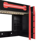 Lit mezzanine double avec bureau, étagères de rangement, éclairage et station de charge, lit de jeu en bois pour adolescents et adultes, aucun sommier tapissier requis