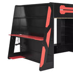 Lit mezzanine double avec bureau, étagères de rangement, éclairage et station de charge, lit de jeu en bois pour adolescents et adultes, aucun sommier tapissier requis