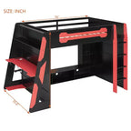 Lit mezzanine double avec bureau, étagères de rangement, éclairage et station de charge, lit de jeu en bois pour adolescents et adultes, aucun sommier tapissier requis
