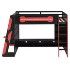 Lit mezzanine double avec bureau, étagères de rangement, éclairage et station de charge, lit de jeu en bois pour adolescents et adultes, aucun sommier tapissier requis