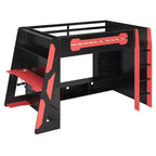 Lit mezzanine double avec bureau, étagères de rangement, éclairage et station de charge, lit de jeu en bois pour adolescents et adultes, aucun sommier tapissier requis