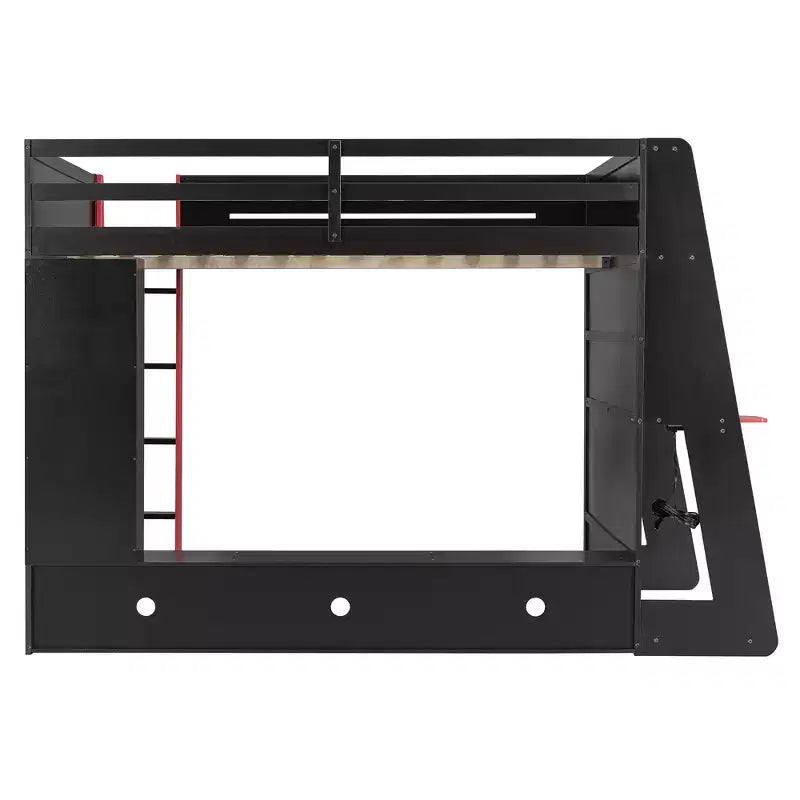 Lit mezzanine double avec bureau, étagères de rangement, éclairage et station de charge, lit de jeu en bois pour adolescents et adultes, aucun sommier tapissier requis