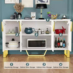 Buffet Bahut Meuble de Rangement 152cm avec Étagère Réglable, 4 Portes, Blanc