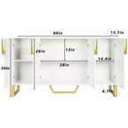 Buffet Bahut Meuble de Rangement 152cm avec Étagère Réglable, 4 Portes, Blanc