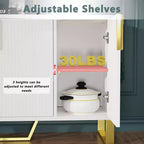 Buffet Bahut Meuble de Rangement 152cm avec Étagère Réglable, 4 Portes, Blanc