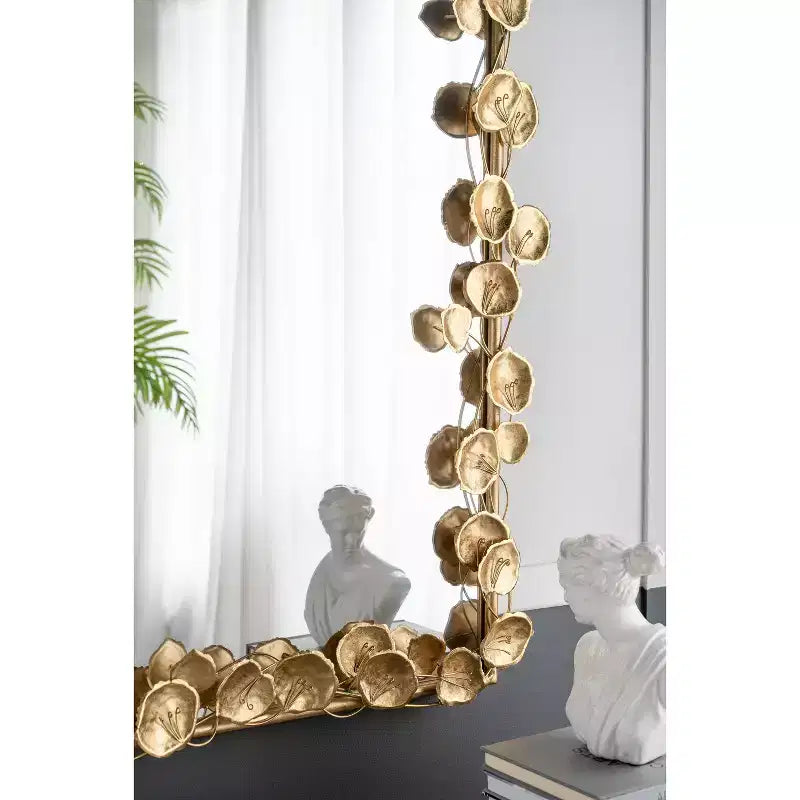 Miroir en pied arqué 130*74cm avec accents de feuilles dorées, miroir mural décoratif, miroir corporel pour salle de maquillage, magasin de vêtements, doré