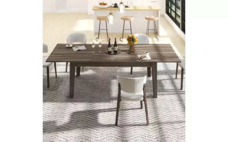 Table de salle à manger extensible, pour 6-12 personnes, 180-270 cm, table de cuisine rectangulaire moderne avec rail métallique pour cuisine, salon, bureau - Marron