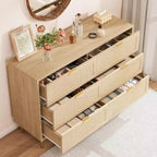 Commode en rotin à 6 tiroirs – Commode bohème de 108 cm avec pieds dorés et dispositif anti-basculement, finition naturelle pour chambre et salon
