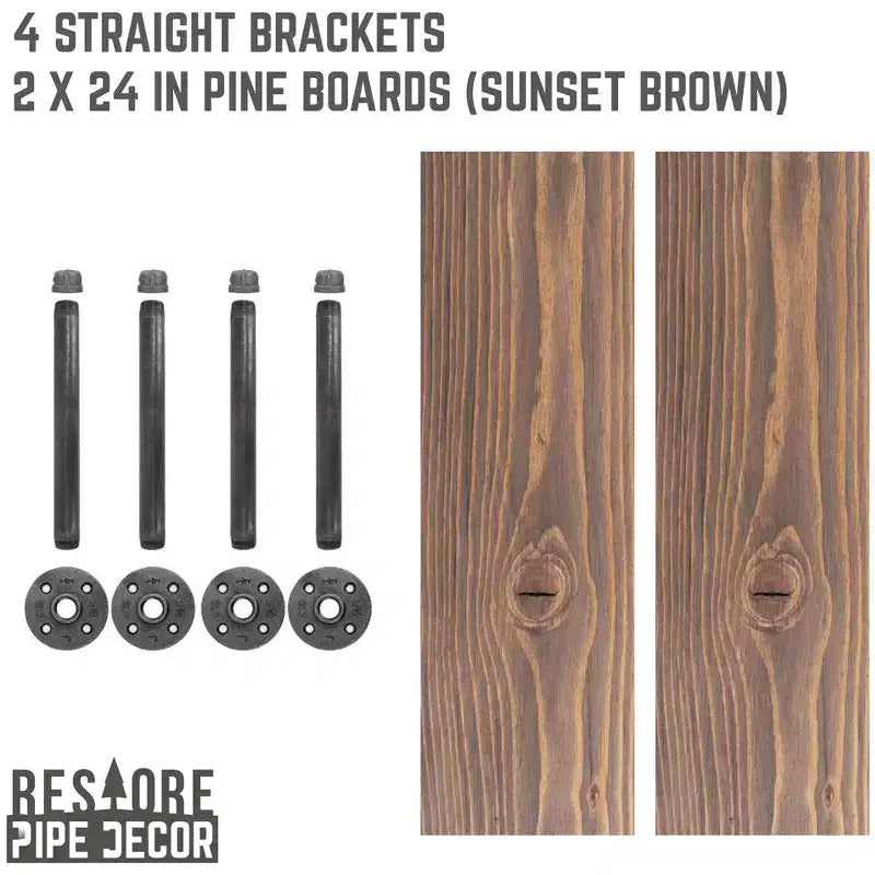 Étagères Sunset Brown de 24 po avec supports droits par