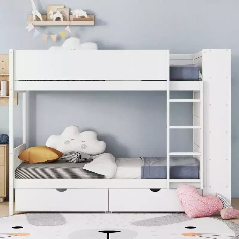 Lit superposé, cadre de lit superposé en bois avec 2 tiroirs et armoire multicouche pour enfants, adolescents et adultes