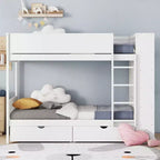 Lit superposé, cadre de lit superposé en bois avec 2 tiroirs et armoire multicouche pour enfants, adolescents et adultes
