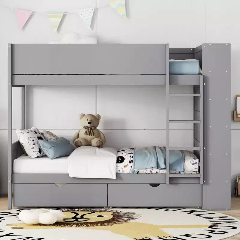 Lit superposé, cadre de lit superposé en bois avec 2 tiroirs et armoire multicouche pour enfants, adolescents et adultes