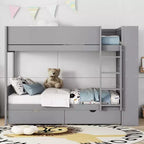 Lit superposé, cadre de lit superposé en bois avec 2 tiroirs et armoire multicouche pour enfants, adolescents et adultes