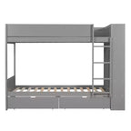 Lit superposé, cadre de lit superposé en bois avec 2 tiroirs et armoire multicouche pour enfants, adolescents et adultes