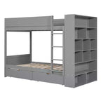 Lit superposé, cadre de lit superposé en bois avec 2 tiroirs et armoire multicouche pour enfants, adolescents et adultes