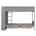 Lit superposé, cadre de lit superposé en bois avec 2 tiroirs et armoire multicouche pour enfants, adolescents et adultes