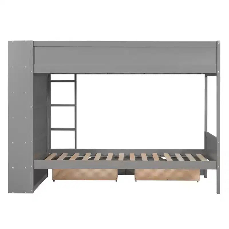 Lit superposé, cadre de lit superposé en bois avec 2 tiroirs et armoire multicouche pour enfants, adolescents et adultes