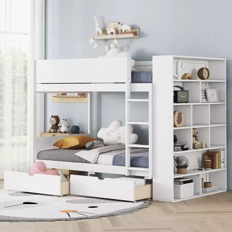 Lit superposé, cadre de lit superposé en bois avec 2 tiroirs et armoire multicouche pour enfants, adolescents et adultes
