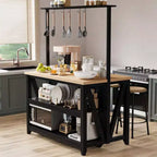 Wooden Kitchen Island with Power Outlet & LED Lights, Bakers Rack with Storage, Black