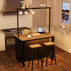 Îlot de cuisine en bois avec prise de courant et lumières LED, étagère de boulanger avec rangement, noir