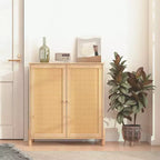 Bahut-buffet avec portes en rotin et étagères réglables, Meuble de rangement de cuisine, Meuble d'appoint, Table console pour entrée et salle à manger