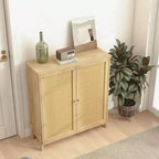 Bahut-buffet avec portes en rotin et étagères réglables, Meuble de rangement de cuisine, Meuble d'appoint, Table console pour entrée et salle à manger
