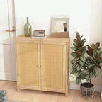 Bahut-buffet avec portes en rotin et étagères réglables, Meuble de rangement de cuisine, Meuble d'appoint, Table console pour entrée et salle à manger