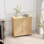 Bahut-buffet avec portes en rotin et étagères réglables, Meuble de rangement de cuisine, Meuble d'appoint, Table console pour entrée et salle à manger