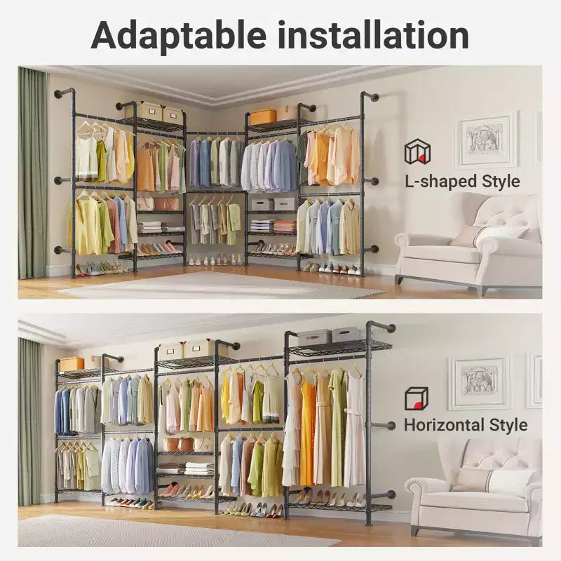 L5 Portemanteau mural extensible pour coin, en forme de L, tuyau industriel robuste
