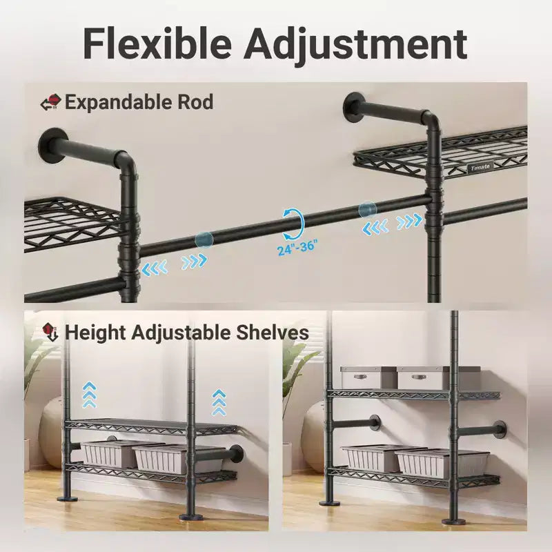 L5 Portemanteau mural extensible pour coin, en forme de L, tuyau industriel robuste