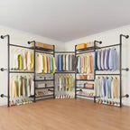 Timate L5 Expandable Wall Mounted Clothes Rack for Corner, L Shape Heavy Duty Industrial Pipe Clothing Rack