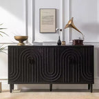 Buffet de salle à manger 59" à cannelures avec 4 portes, meuble d'entrée noir antique, armoire de rangement décorative, crédence d'appoint pour salon, cuisine, maison