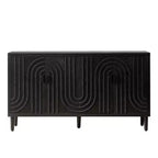 Buffet de salle à manger 59" à cannelures avec 4 portes, meuble d'entrée noir antique, armoire de rangement décorative, crédence d'appoint pour salon, cuisine, maison