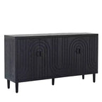 Buffet de salle à manger 59" à cannelures avec 4 portes, meuble d'entrée noir antique, armoire de rangement décorative, crédence d'appoint pour salon, cuisine, maison