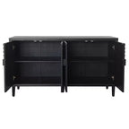 Buffet de salle à manger 59" à cannelures avec 4 portes, meuble d'entrée noir antique, armoire de rangement décorative, crédence d'appoint pour salon, cuisine, maison