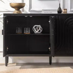 Buffet de salle à manger 59" à cannelures avec 4 portes, meuble d'entrée noir antique, armoire de rangement décorative, crédence d'appoint pour salon, cuisine, maison