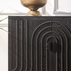 Buffet de salle à manger 59" à cannelures avec 4 portes, meuble d'entrée noir antique, armoire de rangement décorative, crédence d'appoint pour salon, cuisine, maison