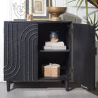 Buffet de salle à manger 59" à cannelures avec 4 portes, meuble d'entrée noir antique, armoire de rangement décorative, crédence d'appoint pour salon, cuisine, maison